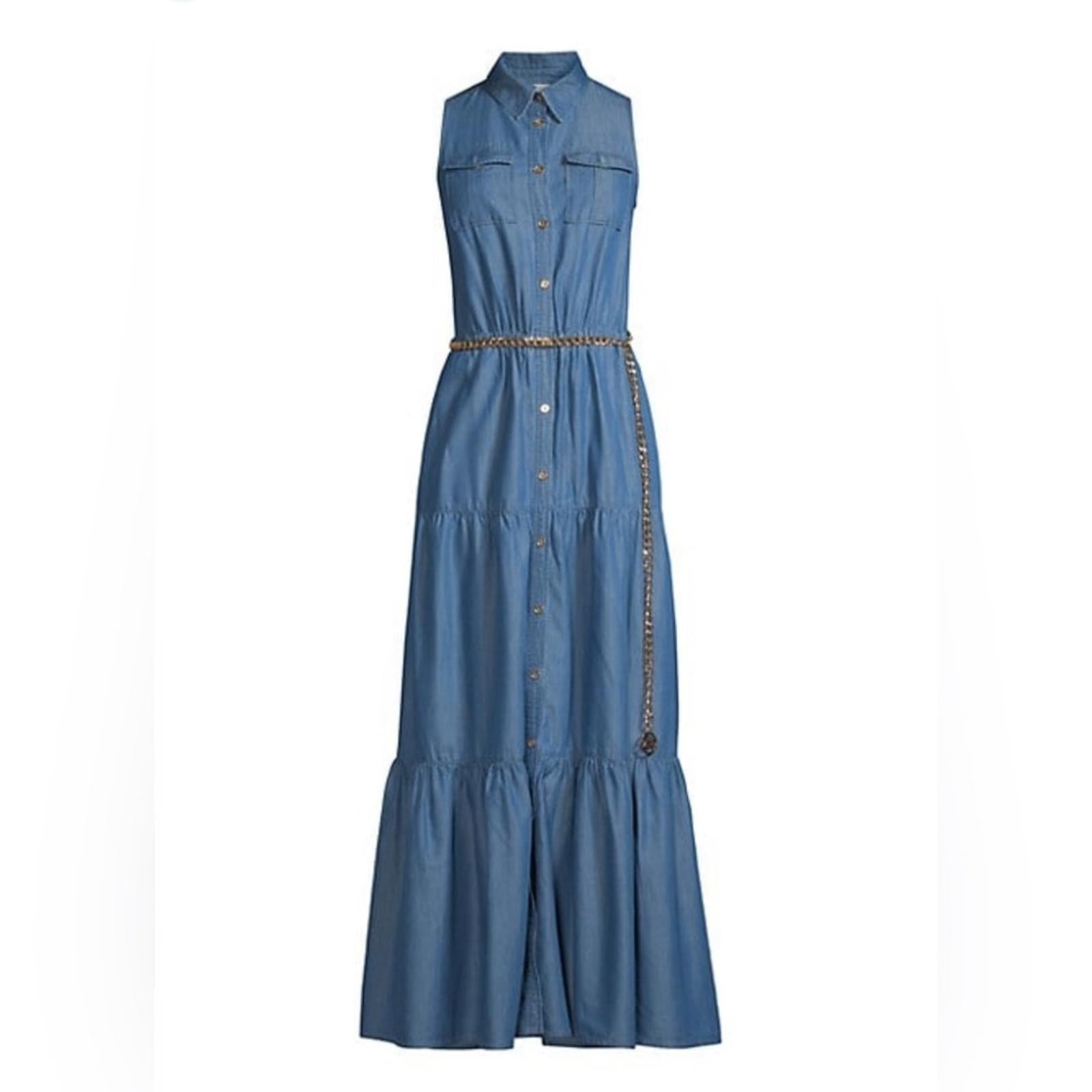 Michael Kors Chambray Tiered Ankle Dress in Light Cadet Wash, Size XS NWT $195
