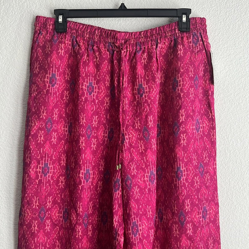 Lauren Ralph Lauren Geo-Print Satin Shantung Wide-Leg Pants, NWT, Size XL