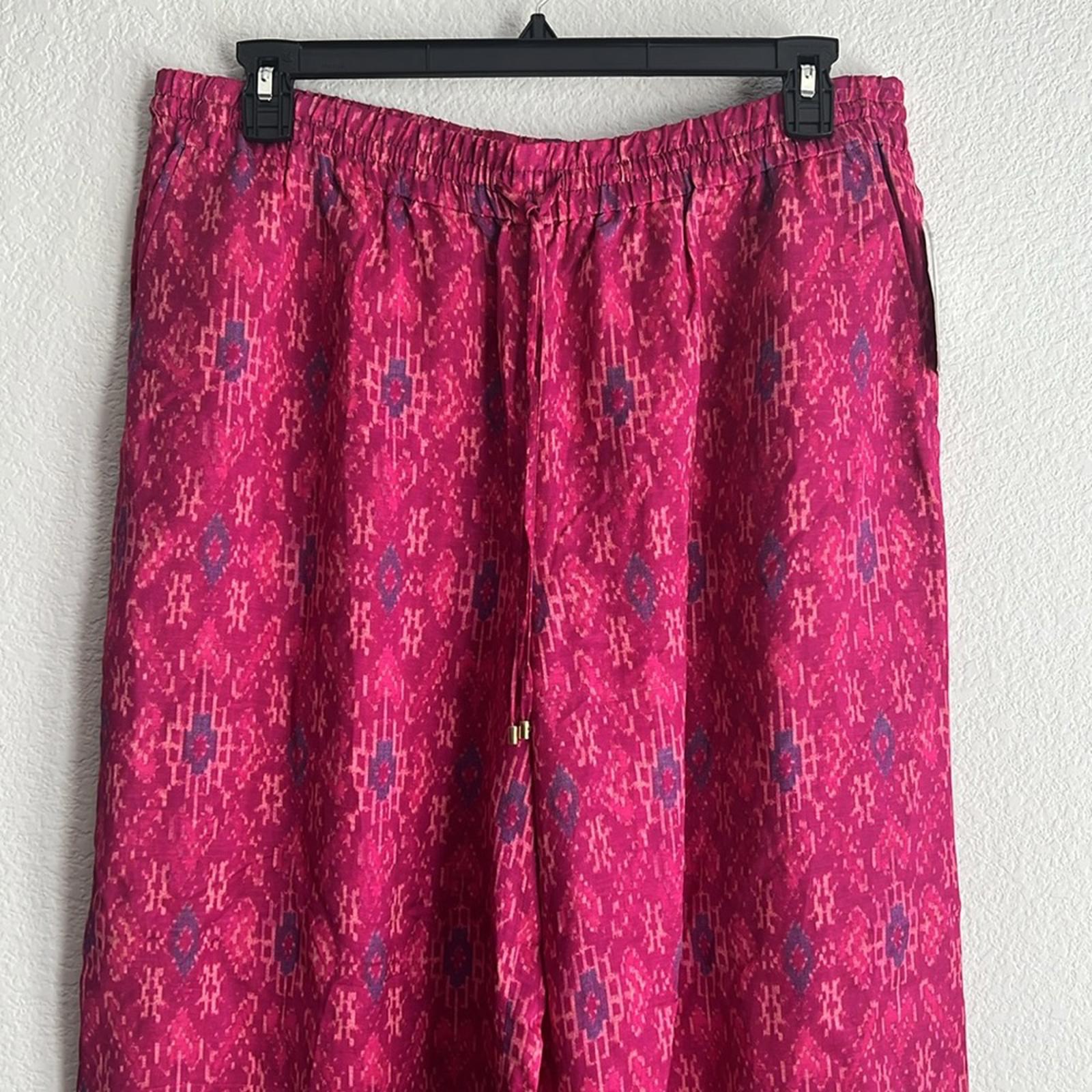 Lauren Ralph Lauren Geo-Print Satin Shantung Wide-Leg Pants, NWT, Size XL