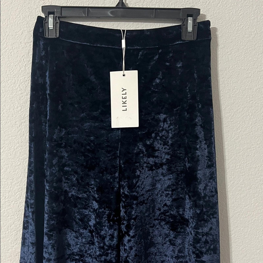 LIKELY Jasmine Crushed Velvet Wide Leg Pants in Navy, Size 2 NEW w/Tag