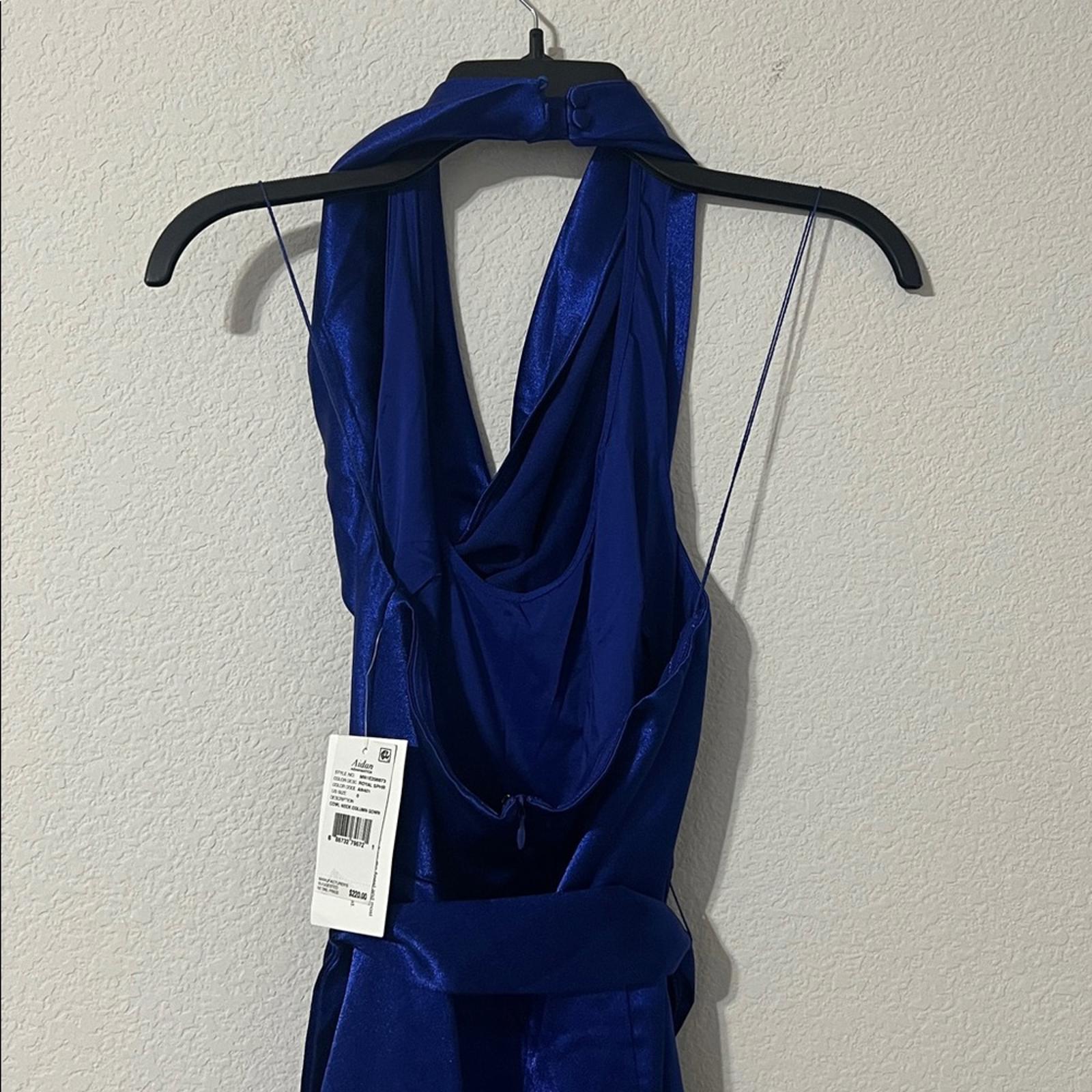 Aidan Mattox Satin Cowl Neck Gown in Royal Sapphire, Size 0 NEW w/Tag $220