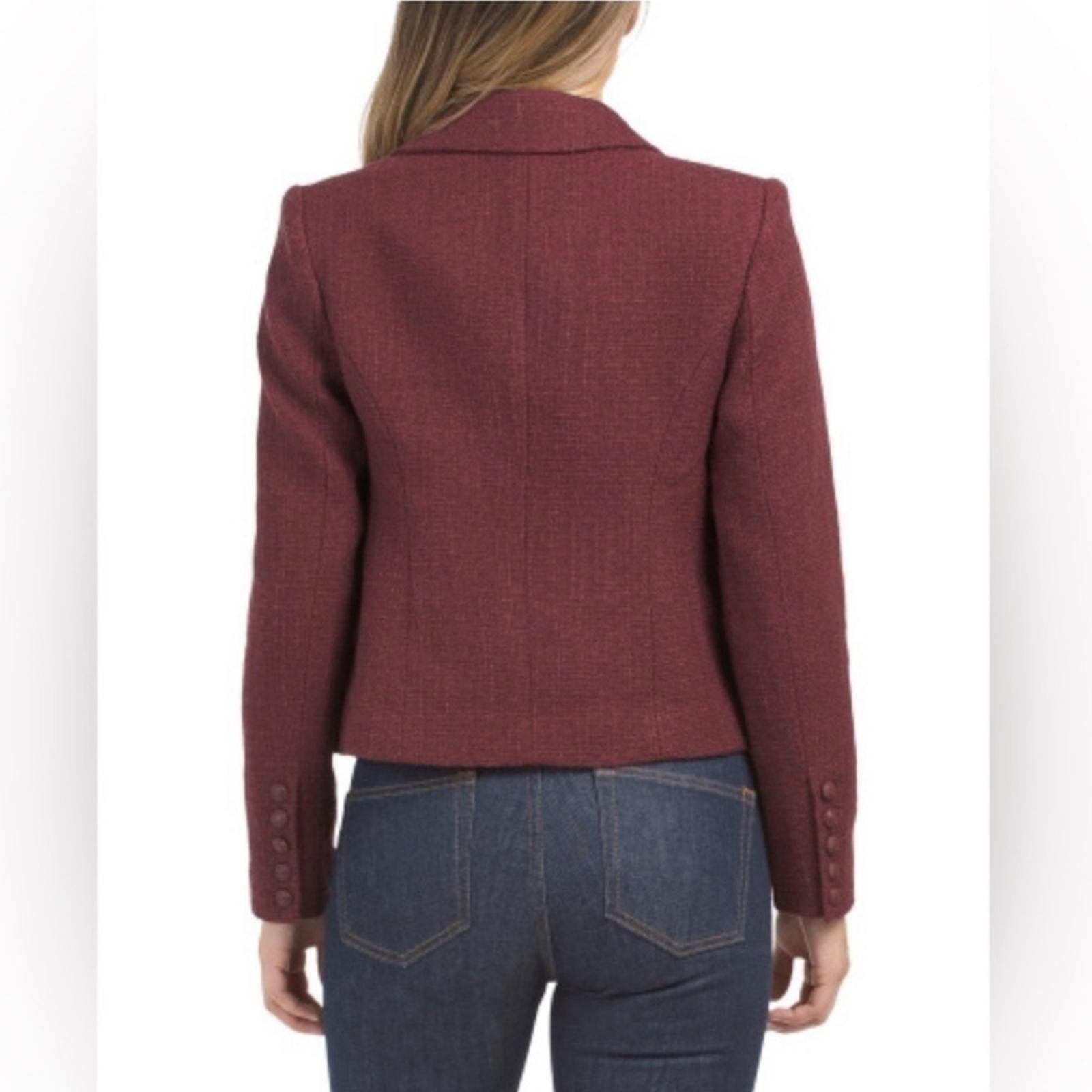 ELIE TAHARI Double Breasted Tweed Blazer in Burgundy, Size L Retail $495