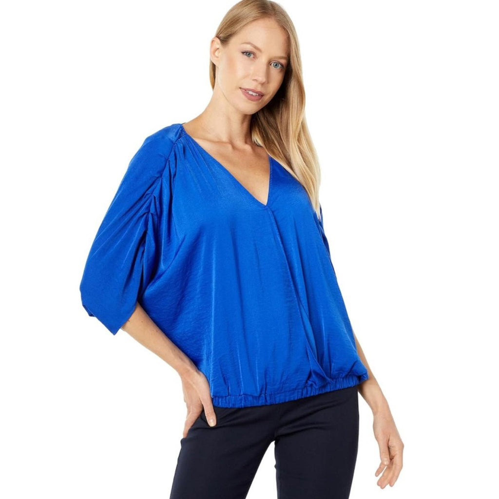 Vince Camuto Dolman Sleeve Fold Front V-Neck Rumple in Cobalt Blouse Size XL NWT