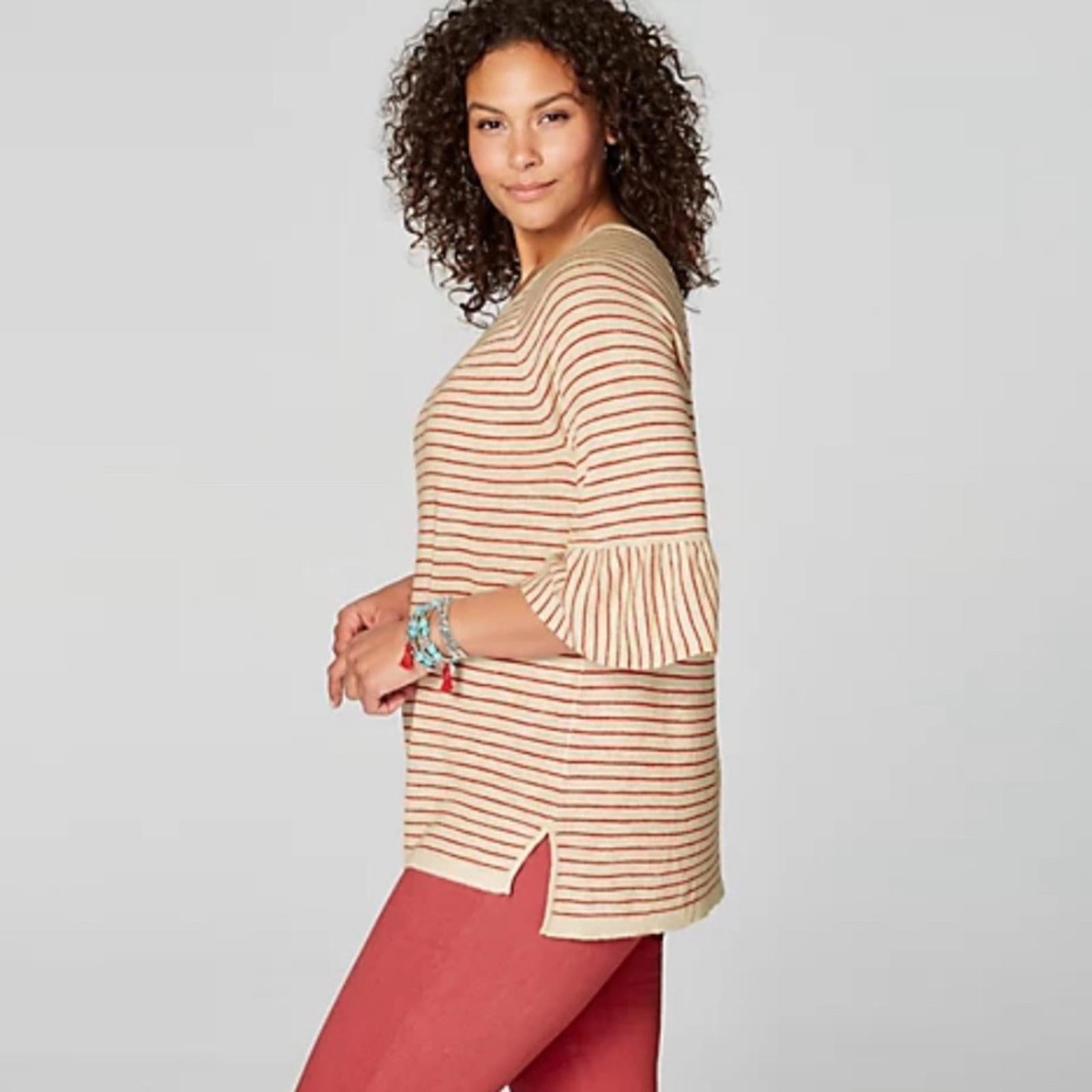 NEW J.Jill Linen Blend Sweater with Flounce Sleeves, Size L New w/Tag