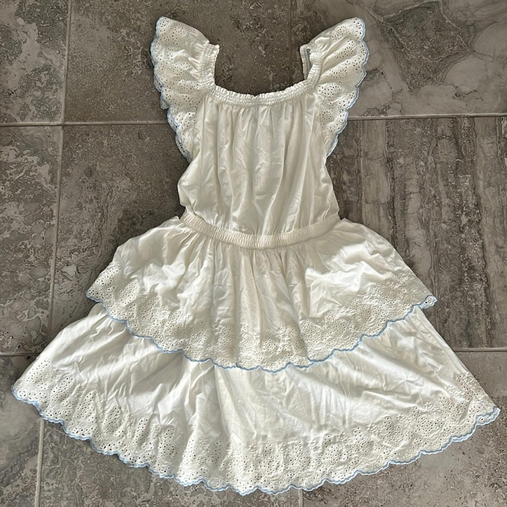 Polo Ralph Lauren Eyelet Tiered Jersey Fit & Flare Dress White Size 16 New w/Tag
