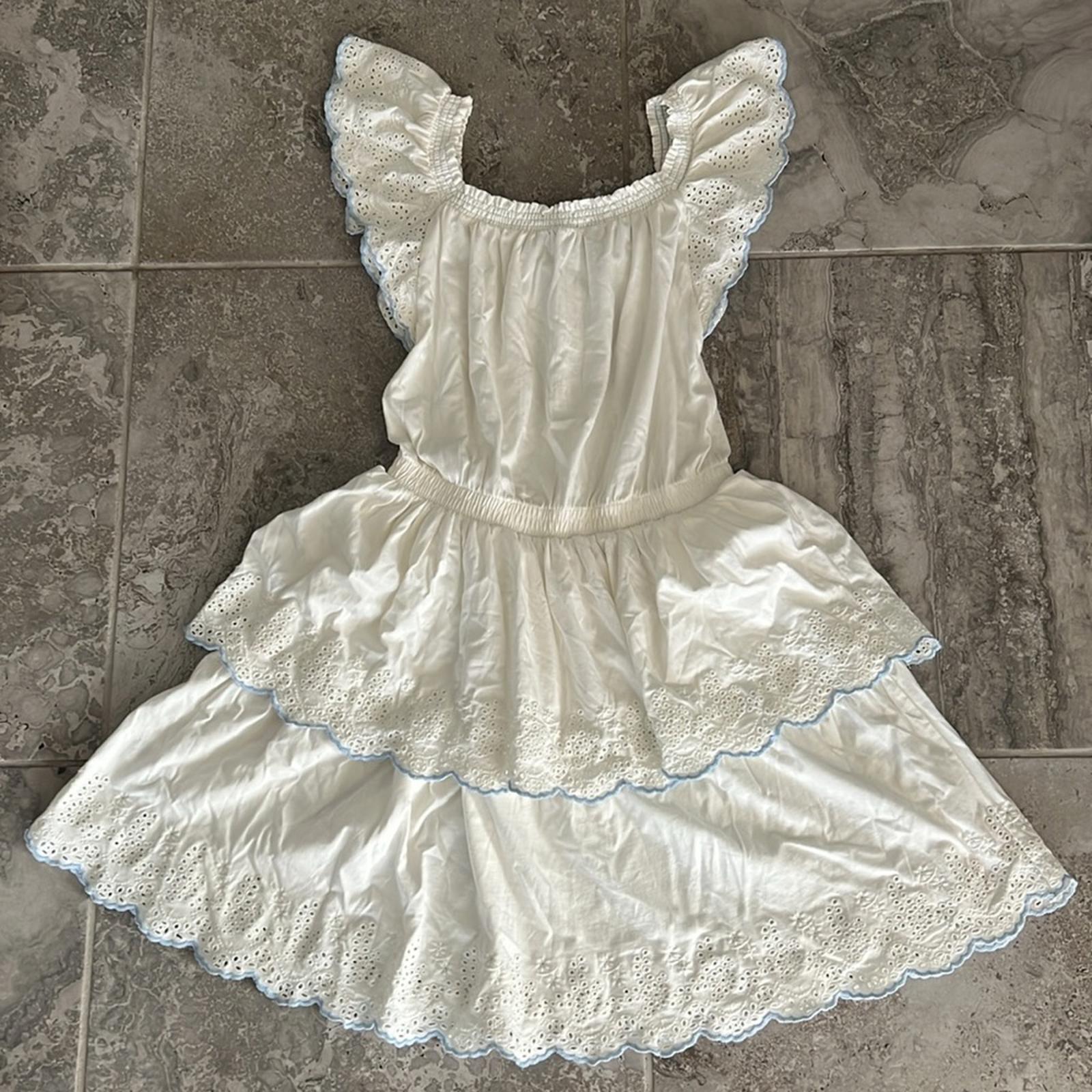 Polo Ralph Lauren Eyelet Tiered Jersey Fit & Flare Dress White Size 16 New w/Tag