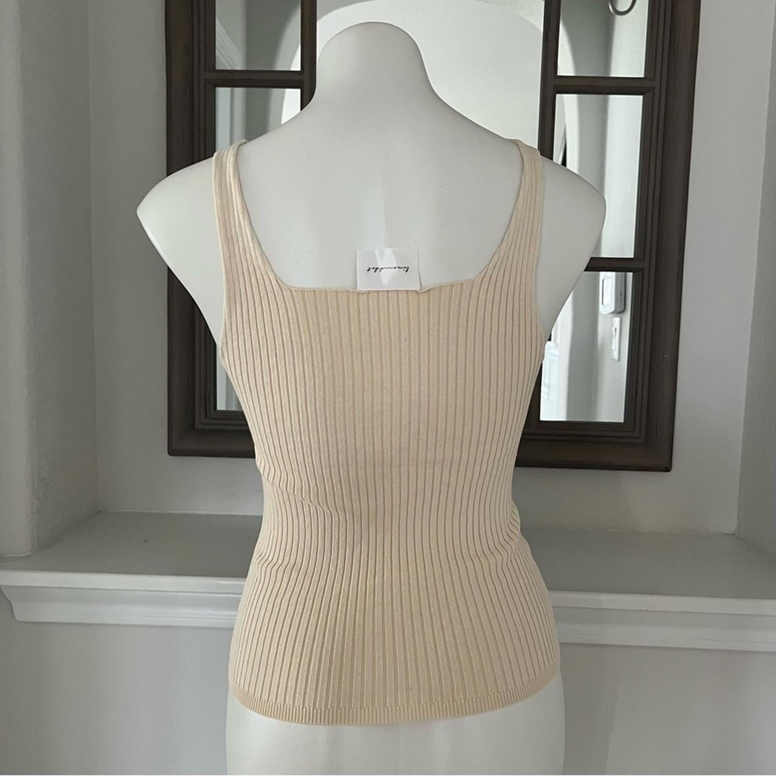 Line & Dot xRevolve Beige Ribbed Cropped Tank Top with Button Detail, Size S