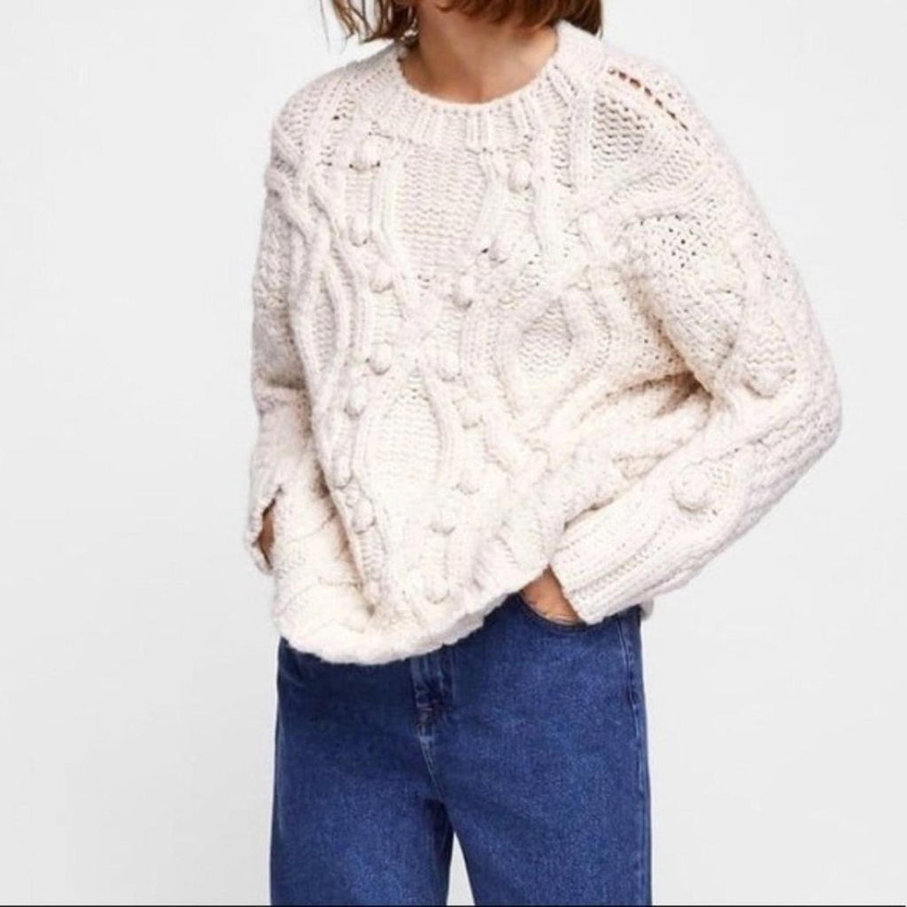 Barney's NY Co-Op Sweater Pom-Pom Oversized Knit Pullover, Size L New w/Tag
