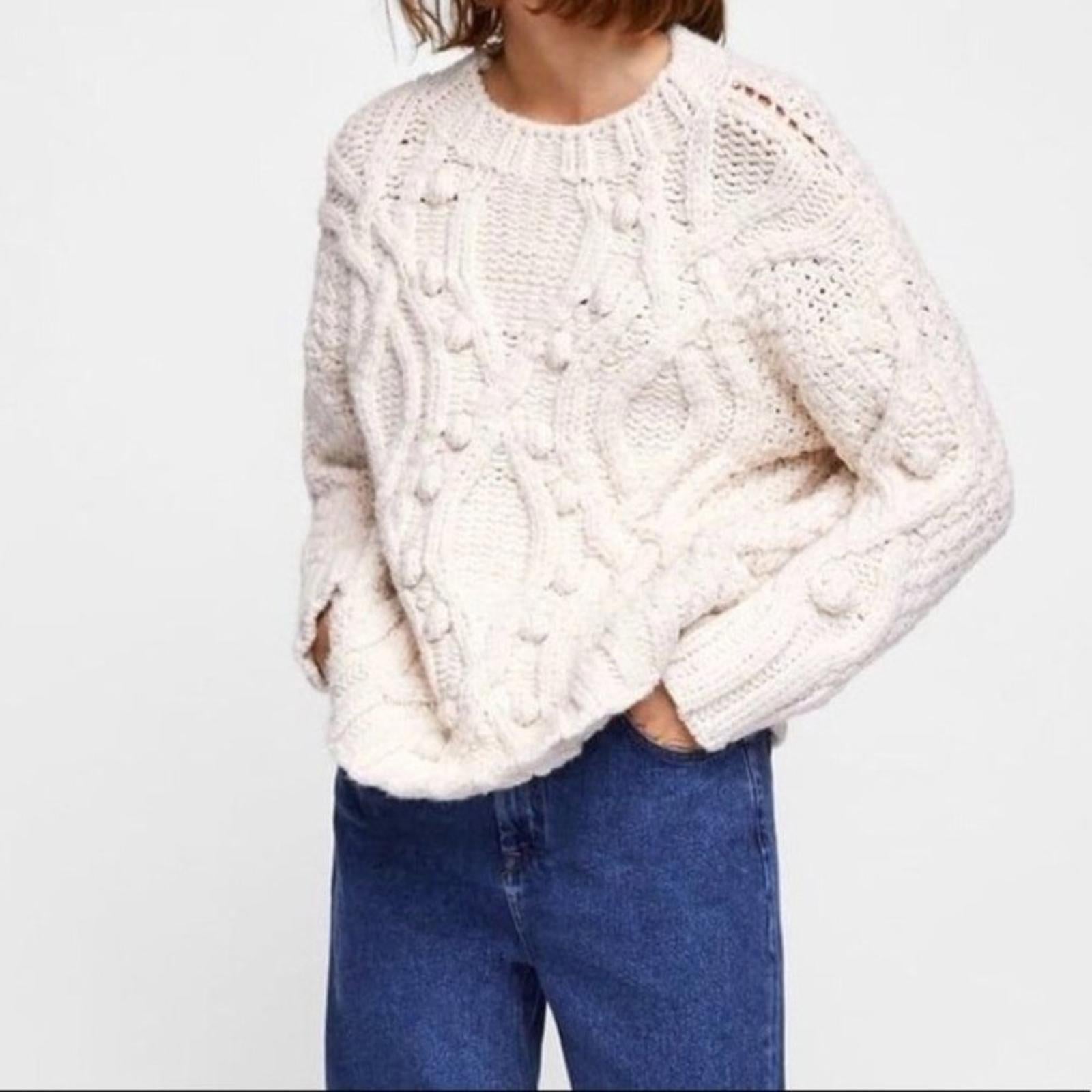Barney's NY Co-Op Sweater Pom-Pom Oversized Knit Pullover, Size L New w/Tag