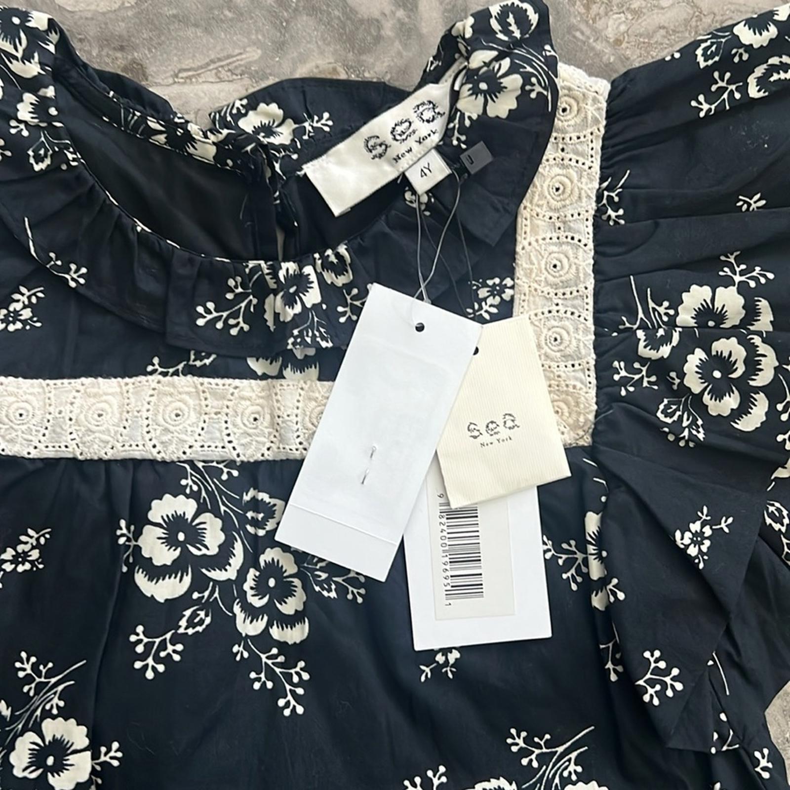 Sea New York Alessia Smocked Floral Dress in Black/White Size 4Y NEW w/Tag $175