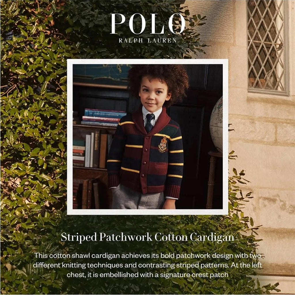 Polo Ralph Lauren Striped Striped Patchwork Cotton Cardigan, Size L(14-16) NWT