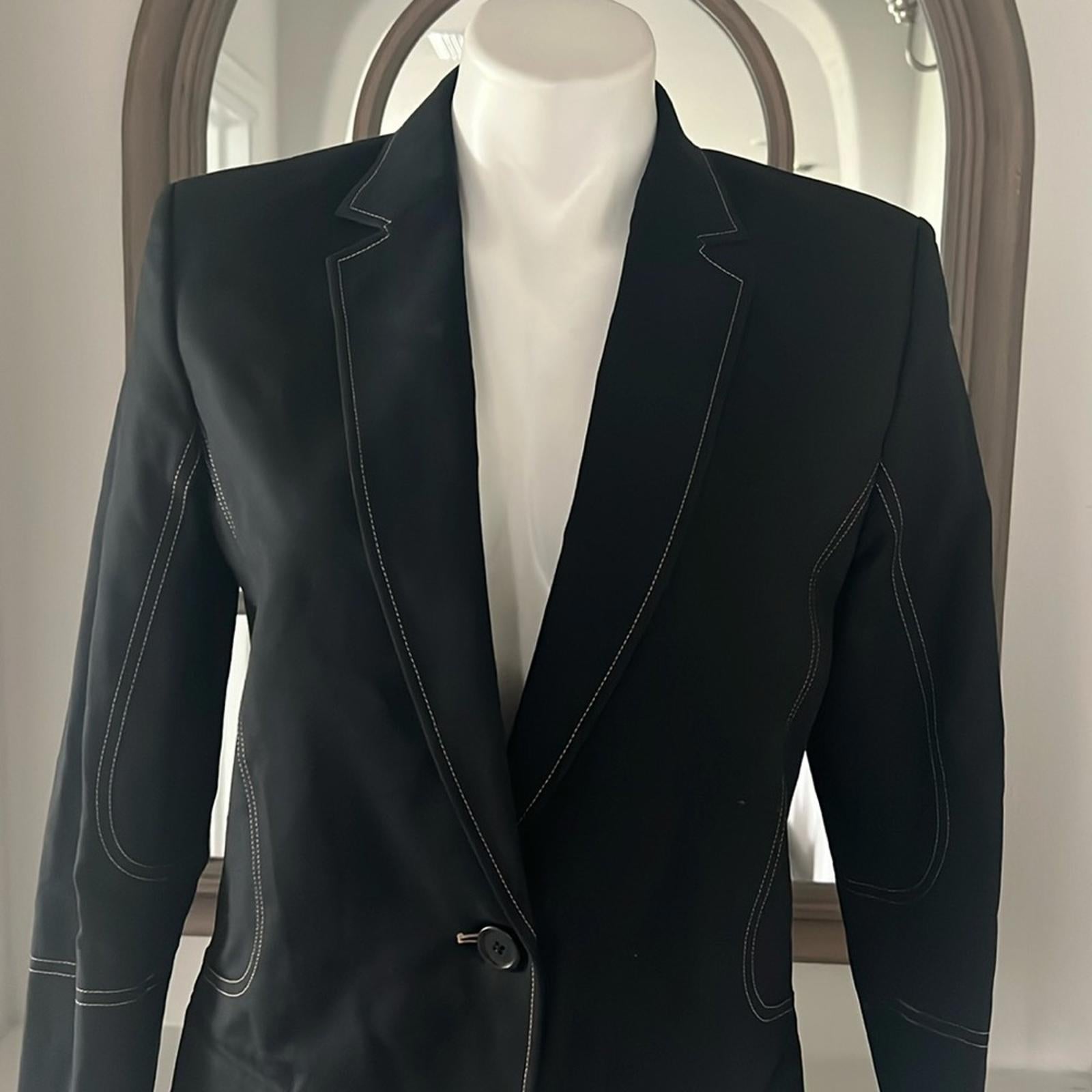 Helmut Lang Contrast Stitch Blazer, Black, Size US4 | UK8 New w/Tag Retail $495