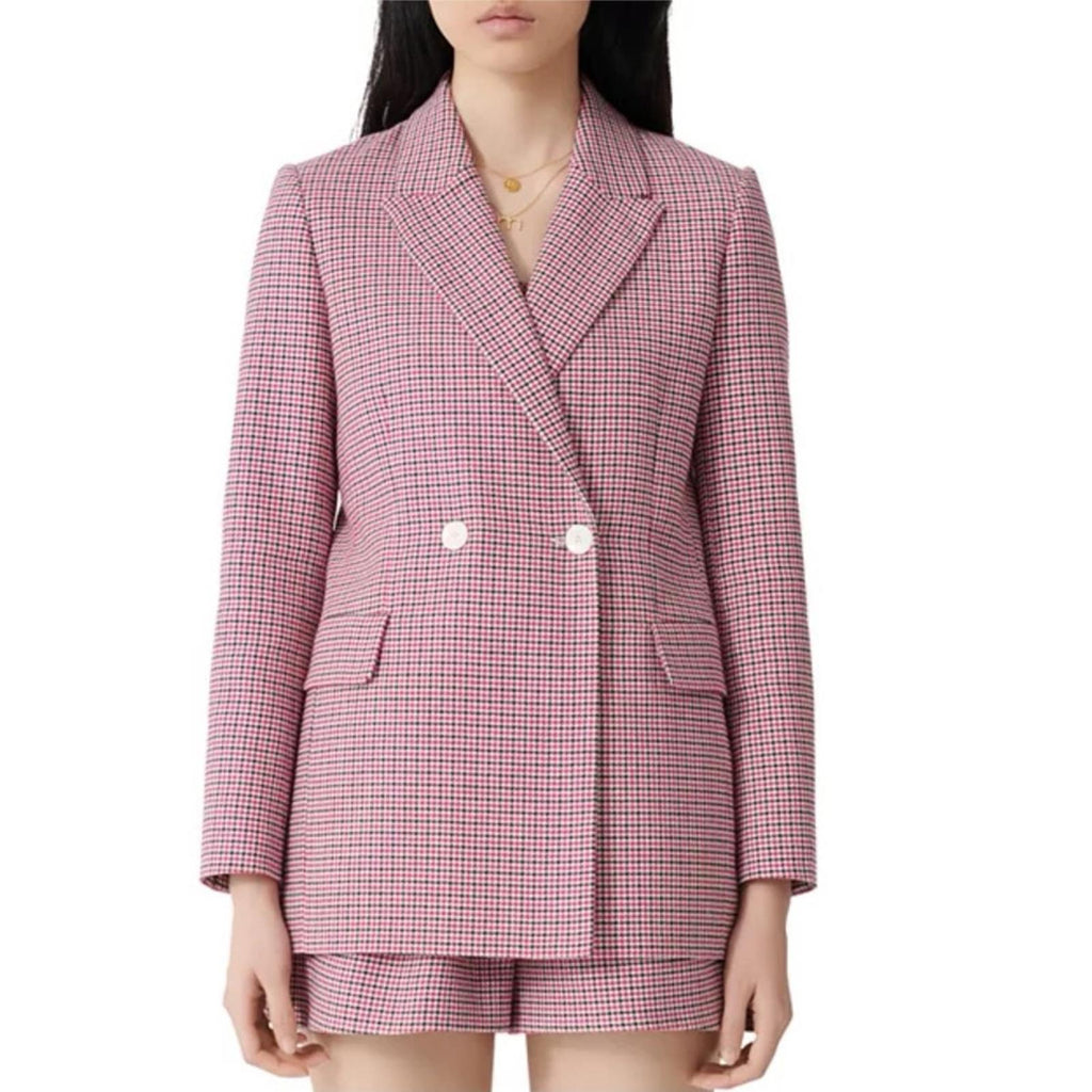 Maje Houndstooth Blazer in Fuchsia/Black, Size 36, New w/Tag