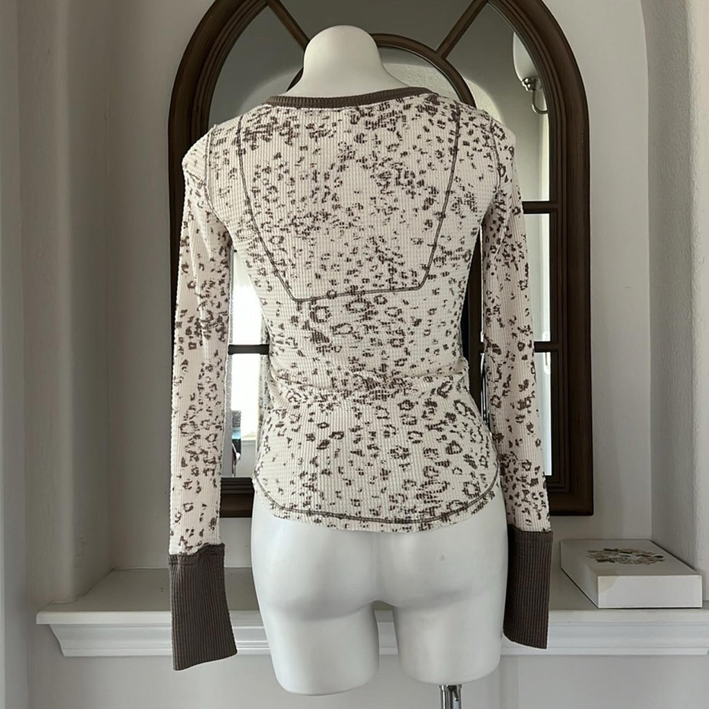 Free People 'Davis' Mottled Thermal Henley Tee, Size S, Excellent!