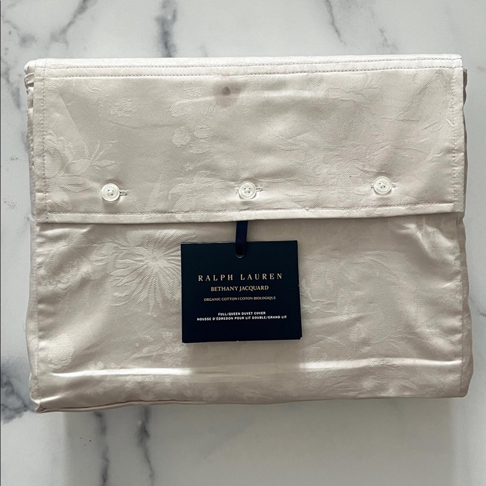 Ralph Lauren Home Organic Cotton Bethany Jacquard Silver Queen Duvet Cover, NWT