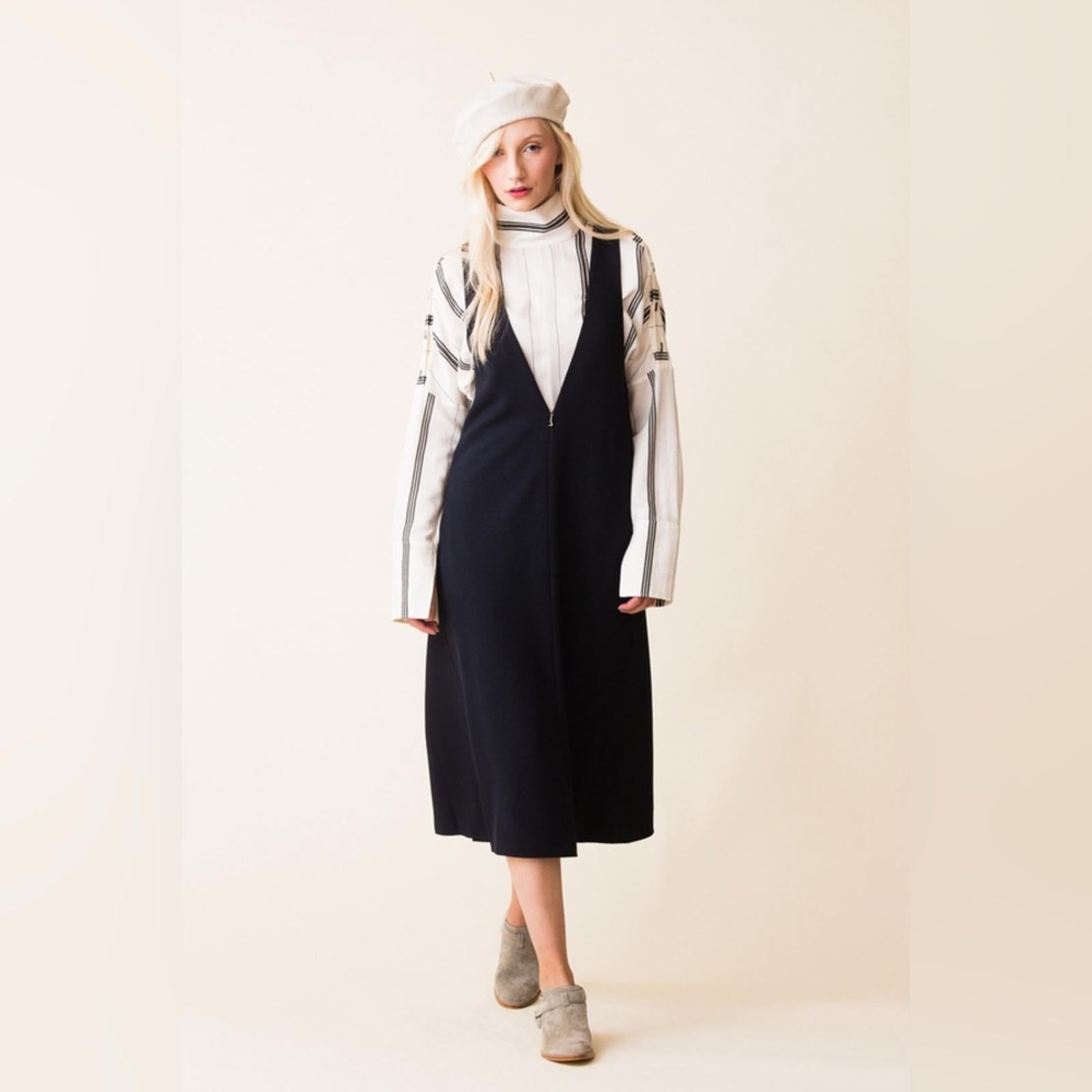 NWT TIBI Mica Crepe Jumper in Navy, Size 4 New w/Tag Retail $595
