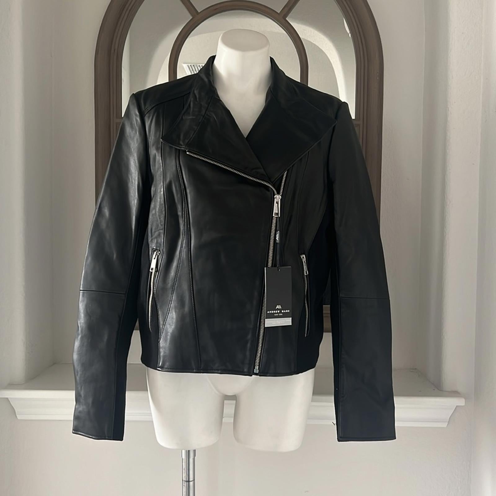 Andrew Marc Minowa Genuine LEATHER Jacket in Black, Size XL New w/Tag