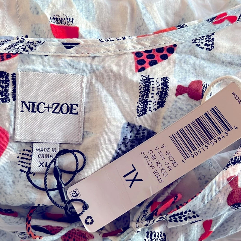 NIC+ZOE Relaxed-fit Perk Up Coffee Cup Print Blouse, Size XL New w/Tag Retail