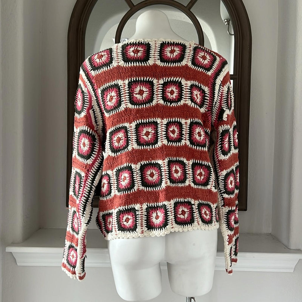 Lucky Brand Geo Crochet Cardigan, NWT, Size L