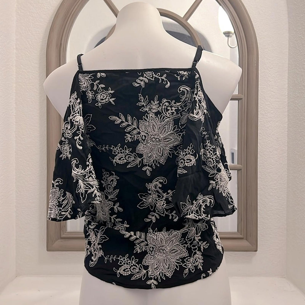 Karen Kane Casablanca Tie-Front Ruffle Sleeve Top, Black & White Size XS NWT