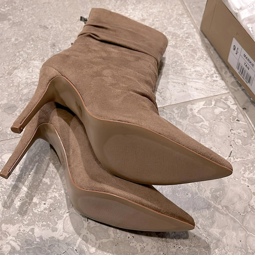 Journee Collection Markie Back Heel Zip Stiletto Booties in Tan, Size 9.5 NEW