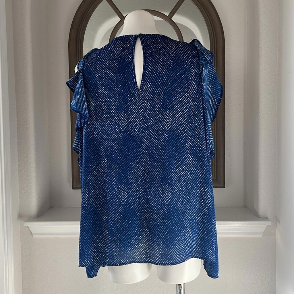 Michael Kors Cold Shoulder Ruffle Long Sleeve Blouse, Size XL $110 EXCELLENT