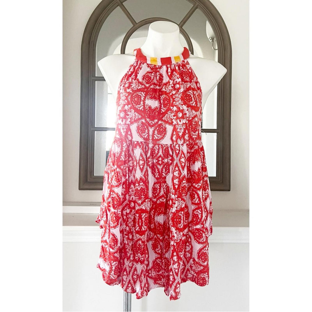 NEW Free People Halter Tunic, Linen Blend Top in Red Lavender Size S New w/Tag