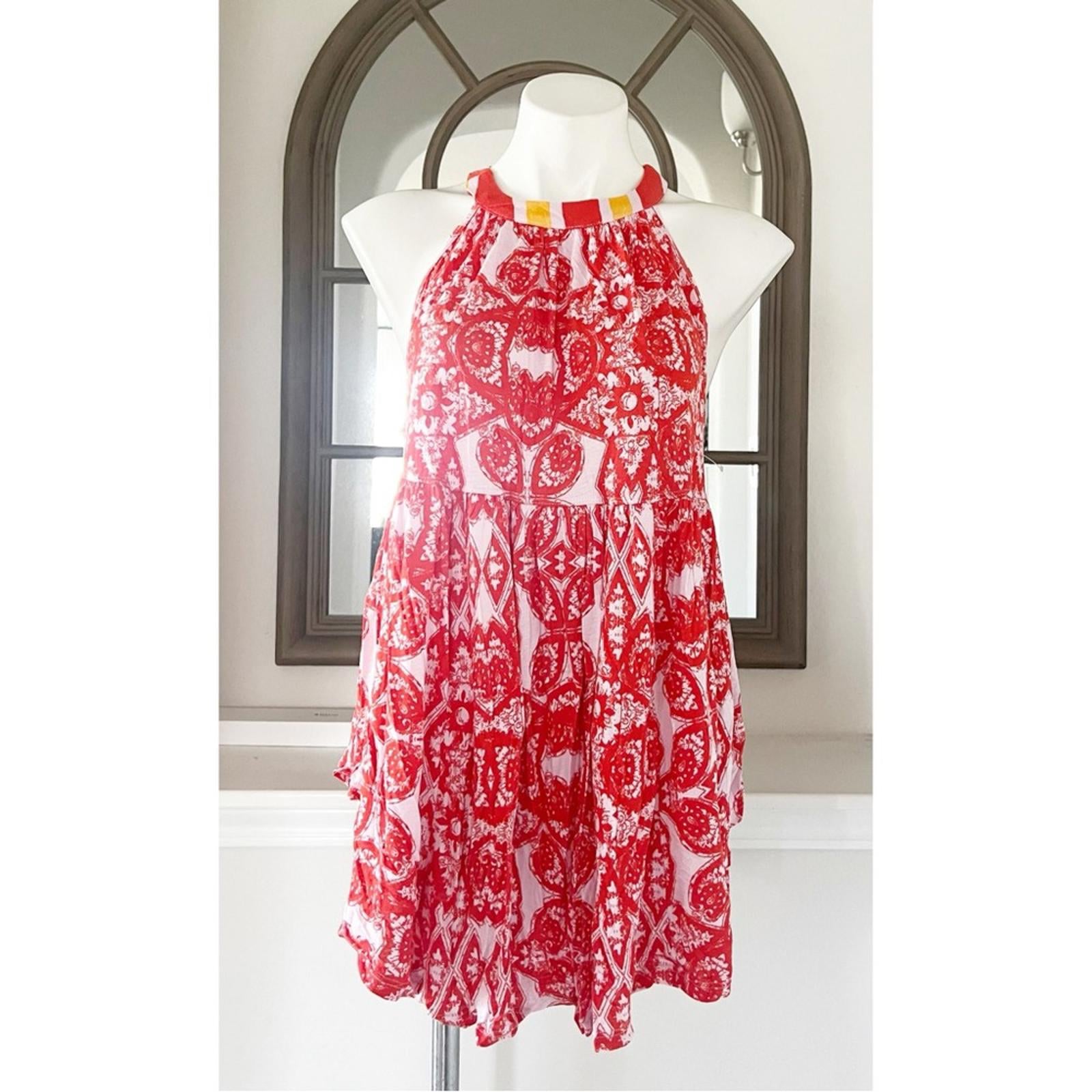 NEW Free People Halter Tunic, Linen Blend Top in Red Lavender Size S New w/Tag