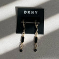 DKNY Gold-Tone Pave Circle & Jet Resin Linear Drop Earrings Black/Gold New w/Tag