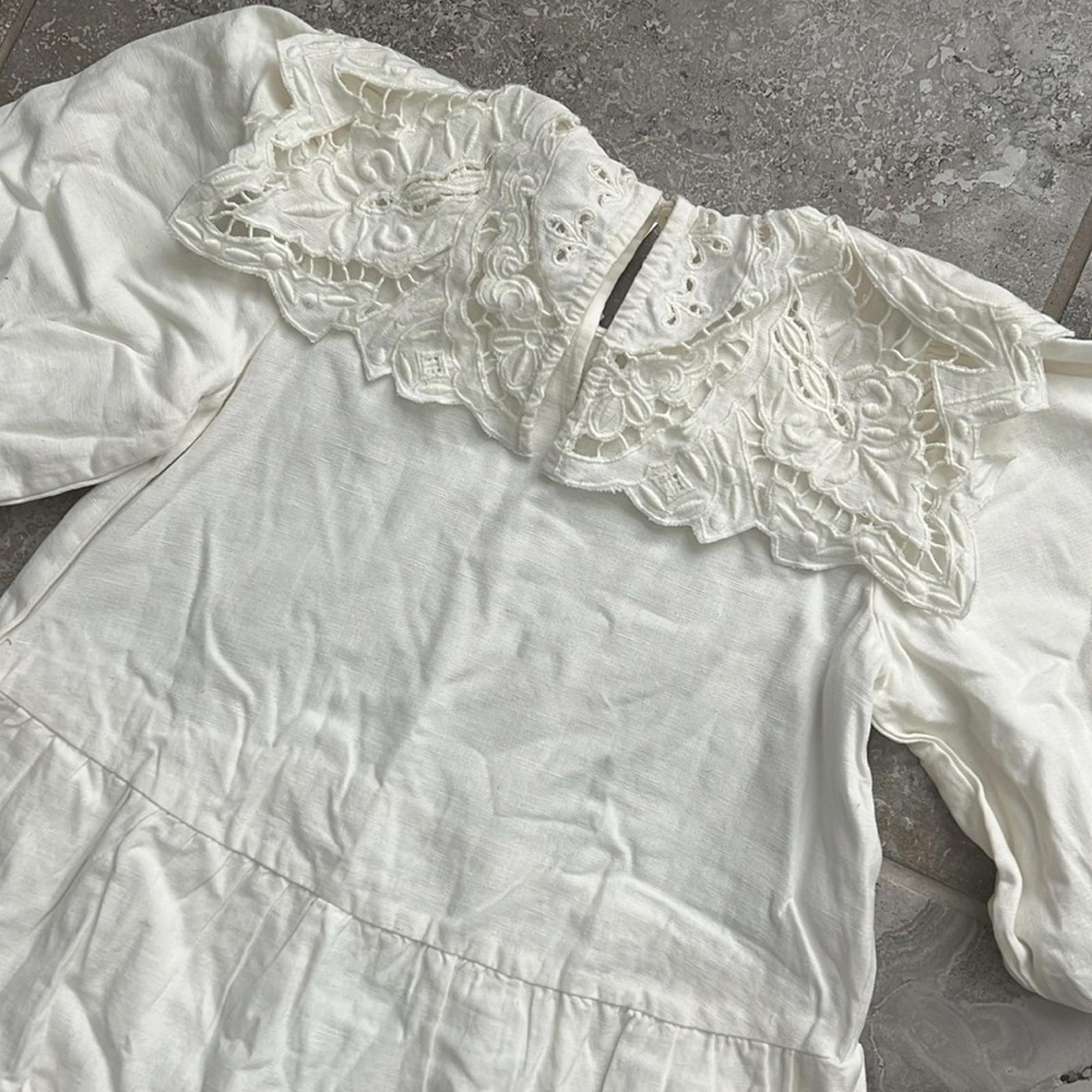 SEA Anita Puff Sleeve Dress Linen-blend in Cream, Size 6Y New w/Tag Retail $165