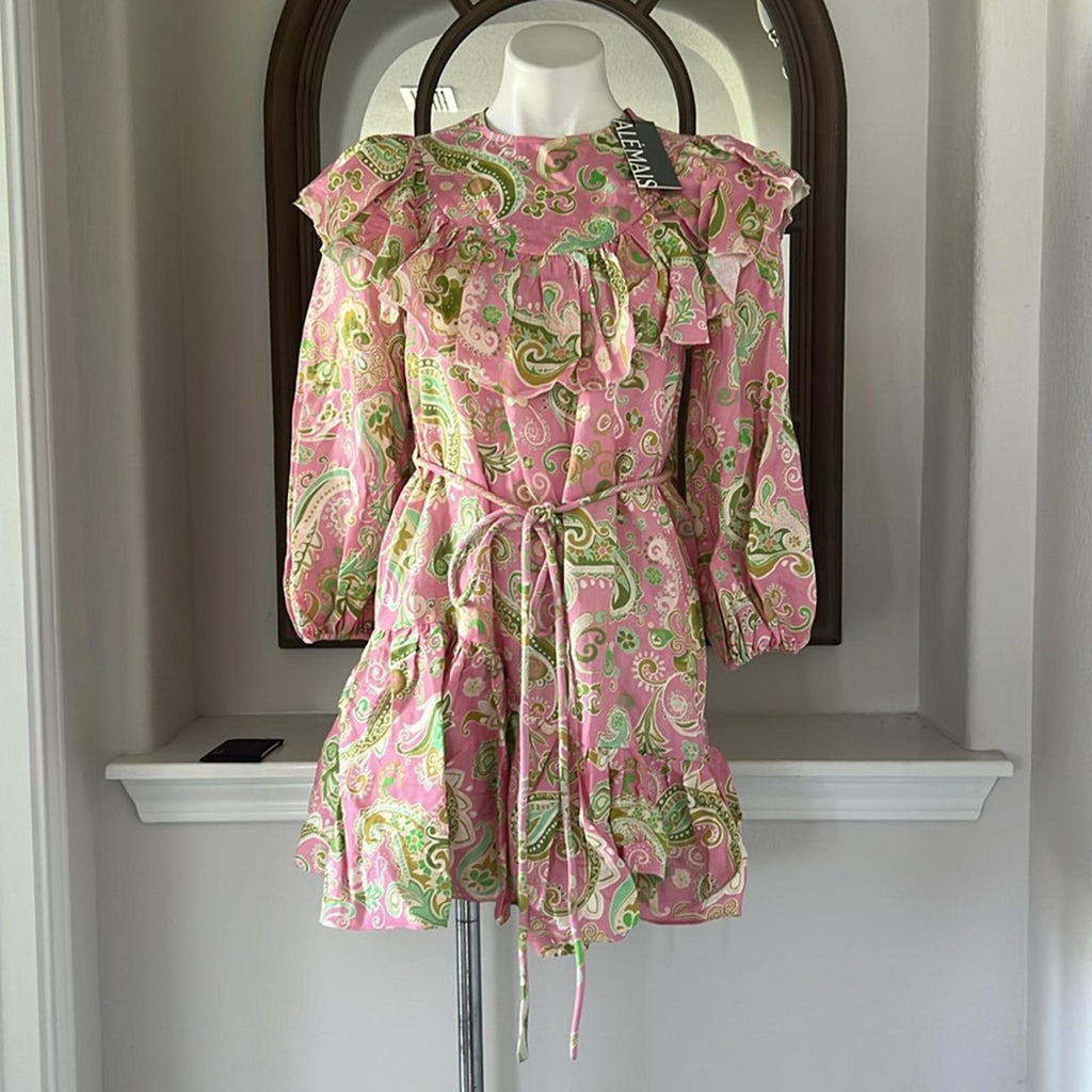 ALÉMAIS Marta Linen Ruffle Mini Dress, Size AUS 4 New w/Tag