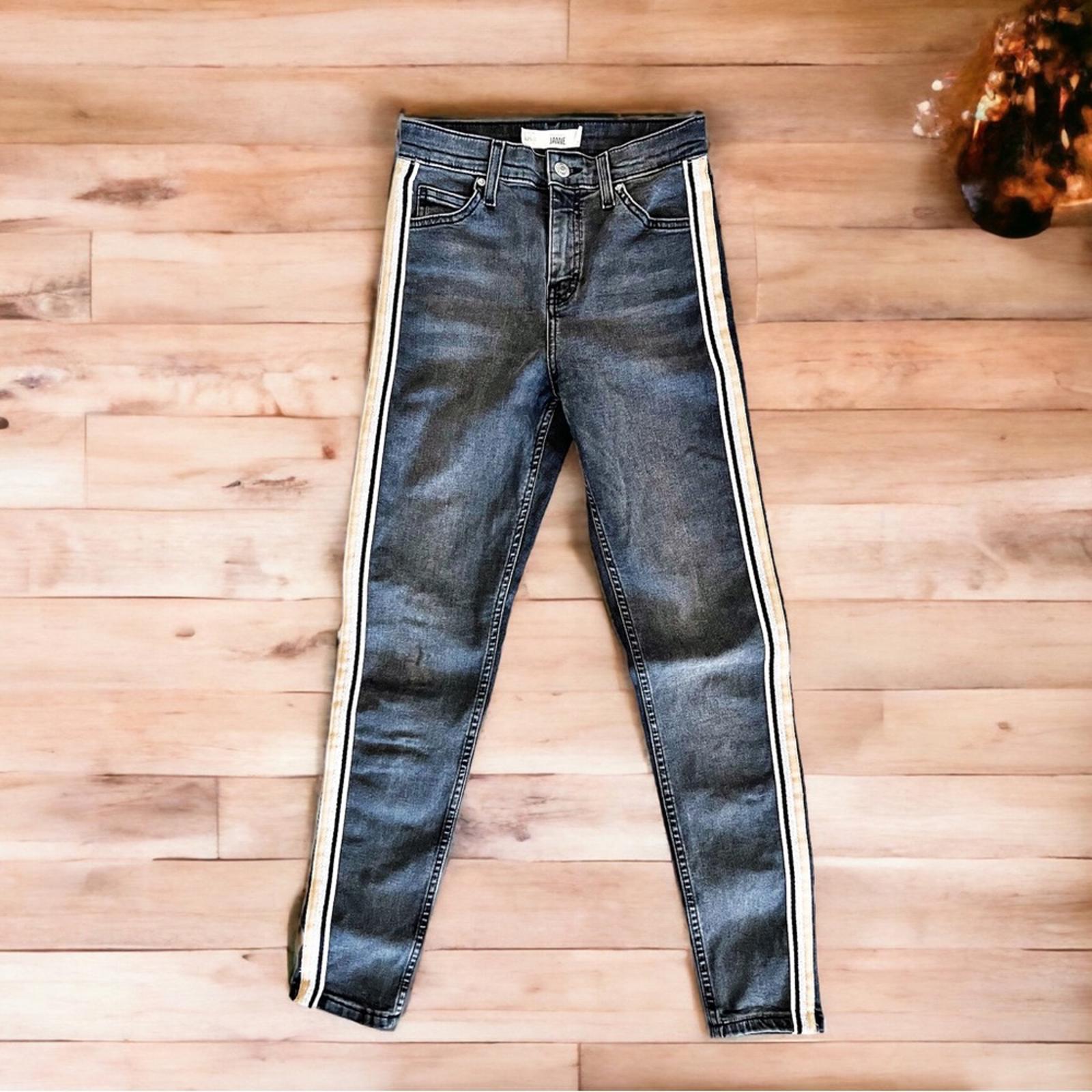Topshop Moto Jamie Jeans Tuxedo Stripe, Grey Size W25 L30