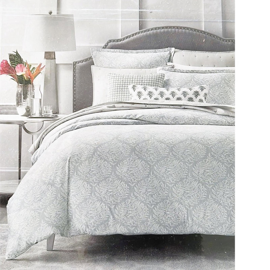 Sky Woodblock Flora Duvet Set in Grey & White, Full/Queen New w/Tag Retail $260