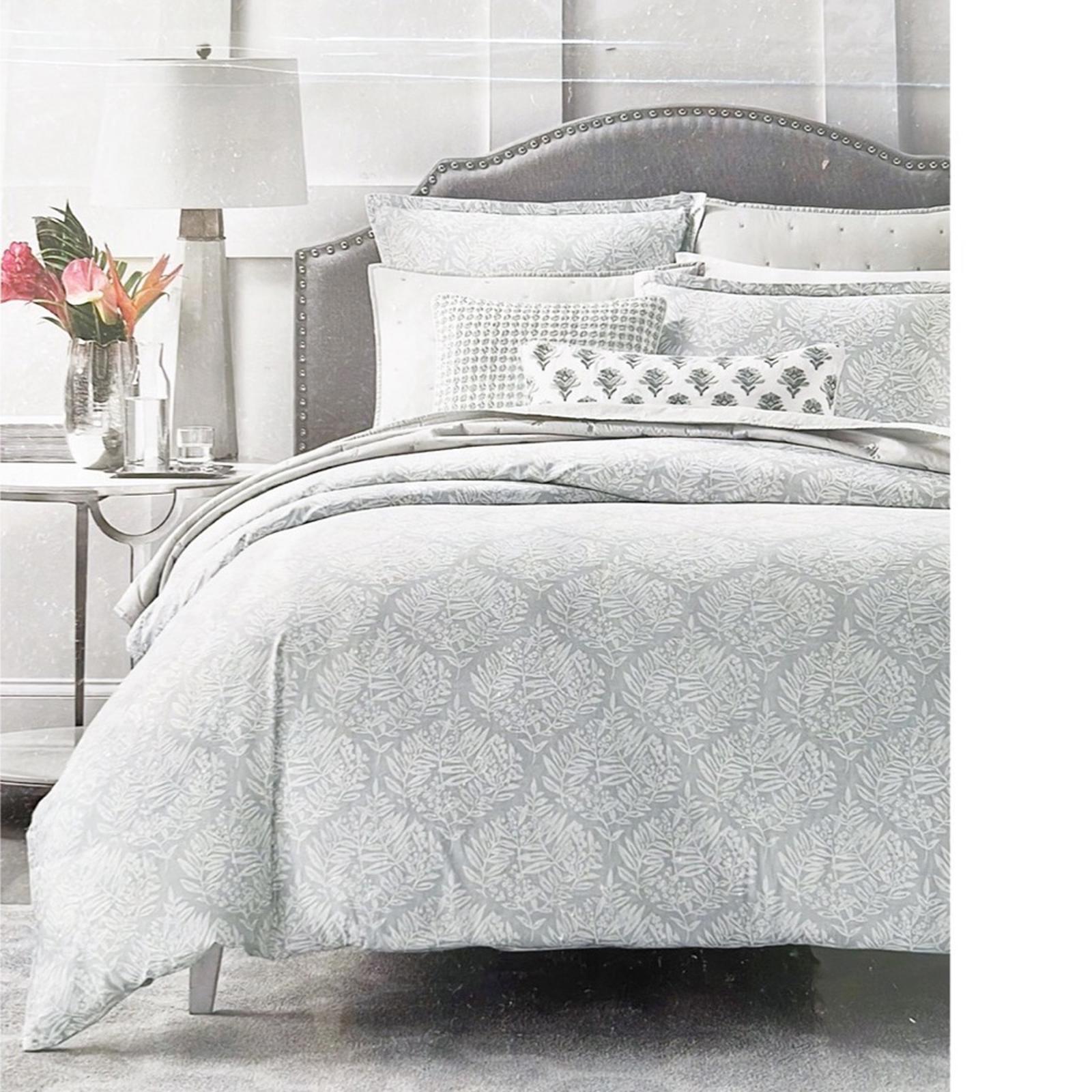 Sky Woodblock Flora Duvet Set in Grey & White, Full/Queen New w/Tag Retail $260