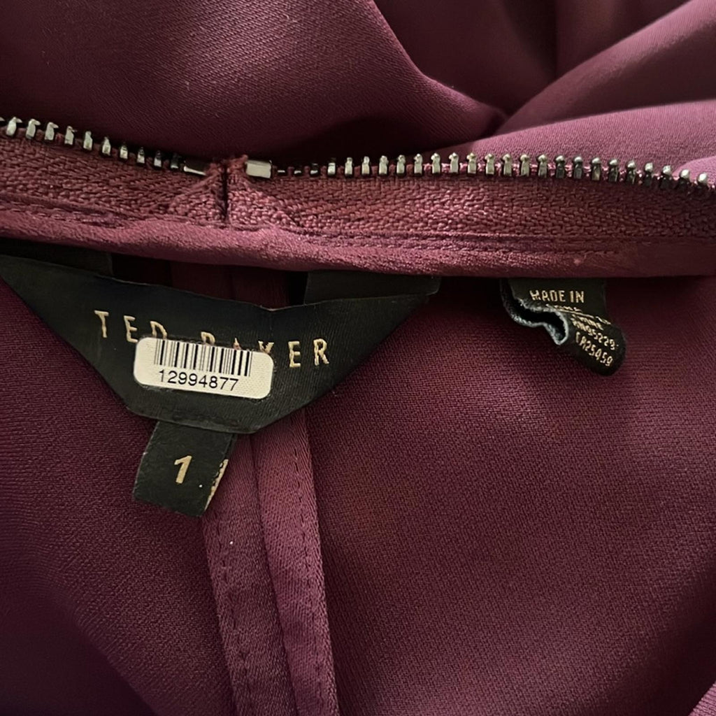 Ted Baker Kasiane Zip-Front Midi Dress in Burgundy Poplin, Size 1/XS Retail $329
