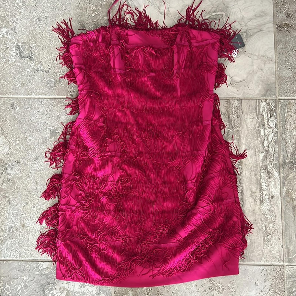 Liv Foster Fringe Cocktail Dress in Rich Magneta Size 12 New w/Tag $395