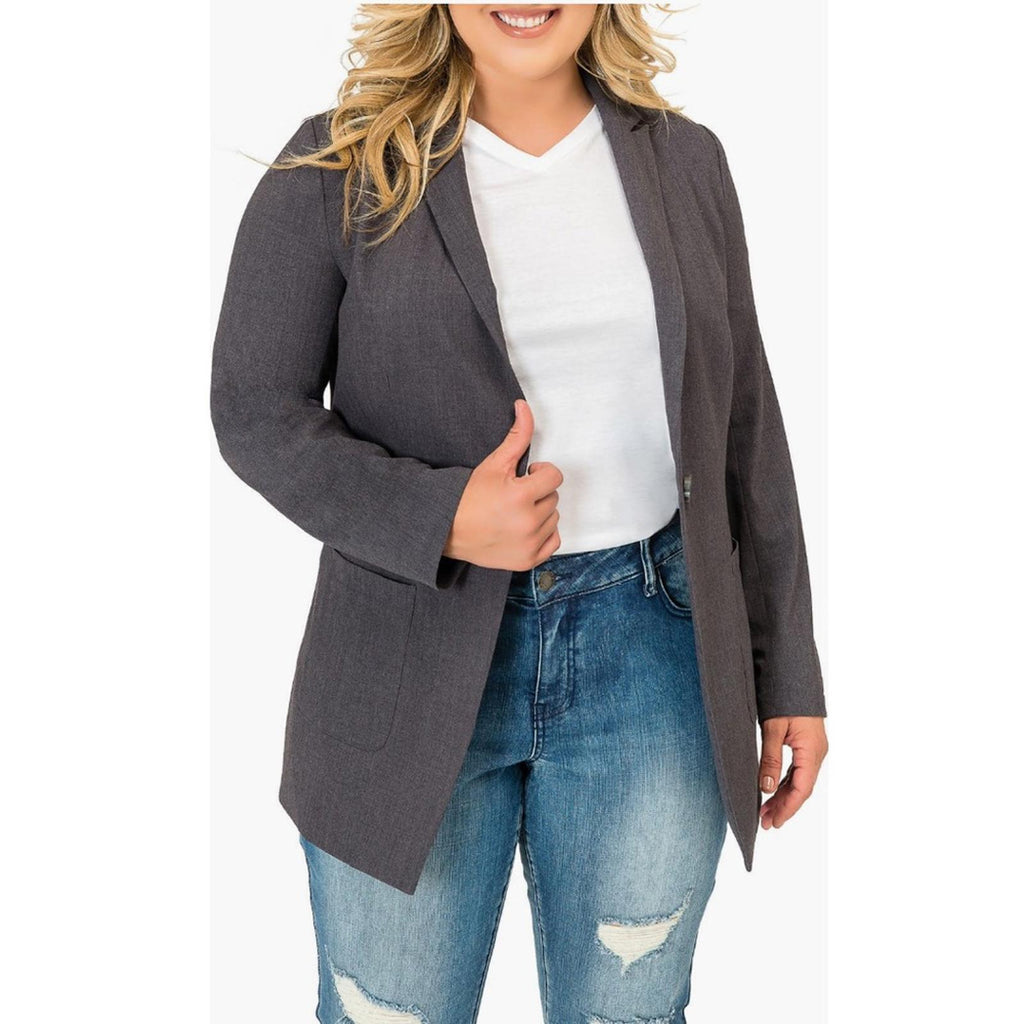 Standards & Practice One-Button Boyfriend Blazer in Charcoal, Size 1X New w/Tag