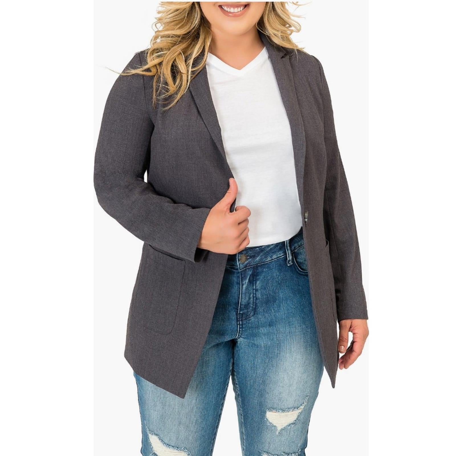 Standards & Practice One-Button Boyfriend Blazer in Charcoal, Size 1X New w/Tag