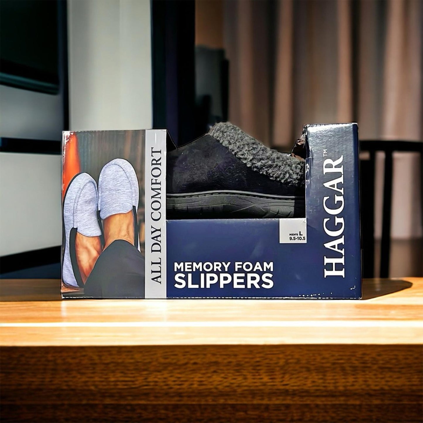 NEW Haggar Men's Faux-Suede Clog Slippers in Black, Size L (9.5-10.5) New in Box