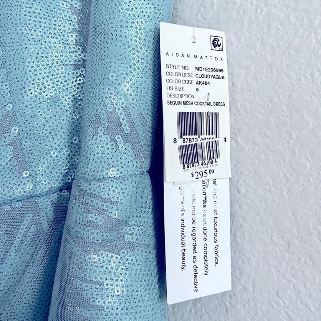 Aidan Mattox Sequin Mesh Cocktail Dress in Cloudy Aqua, NWT, Size 6
