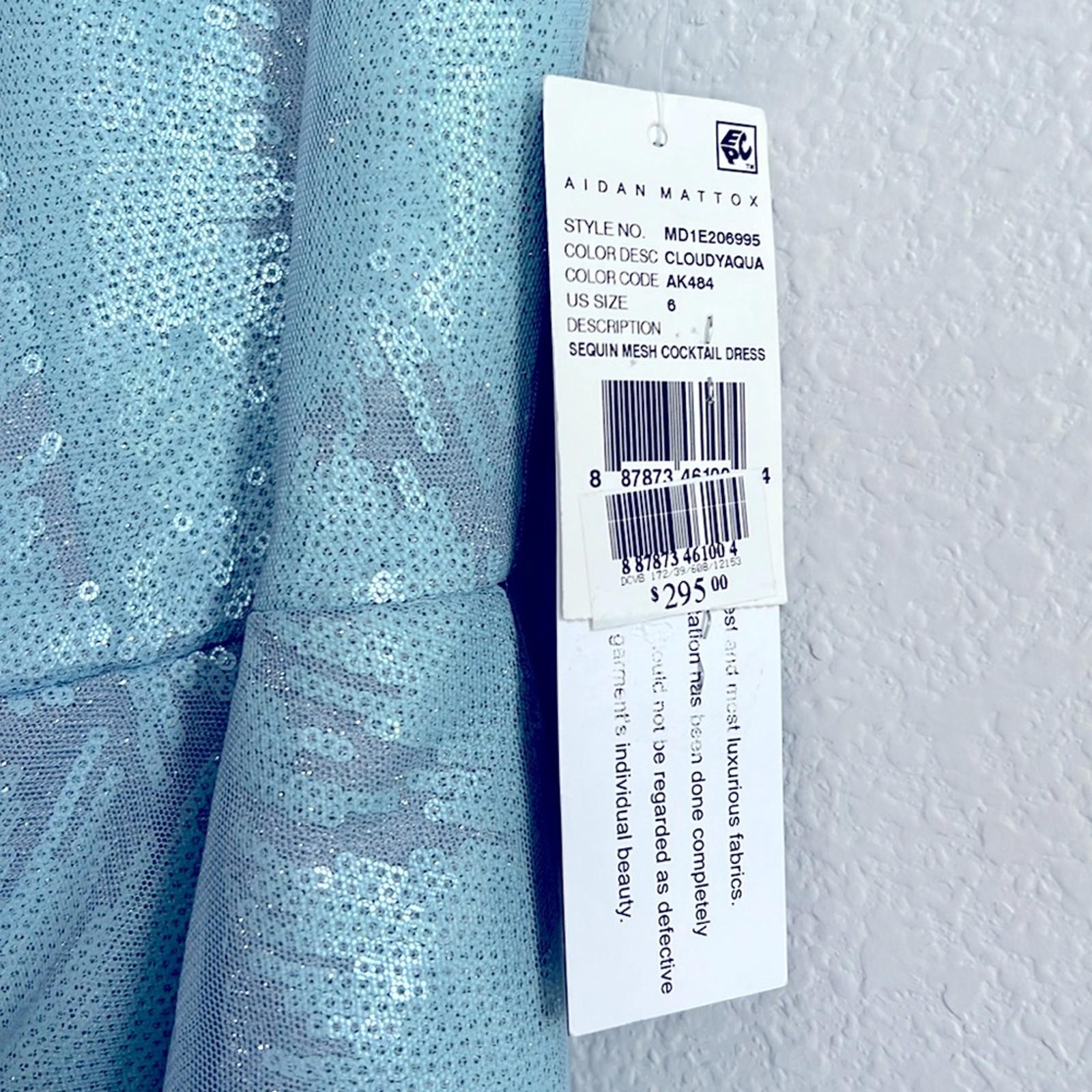 Aidan Mattox Sequin Mesh Cocktail Dress in Cloudy Aqua, NWT, Size 6