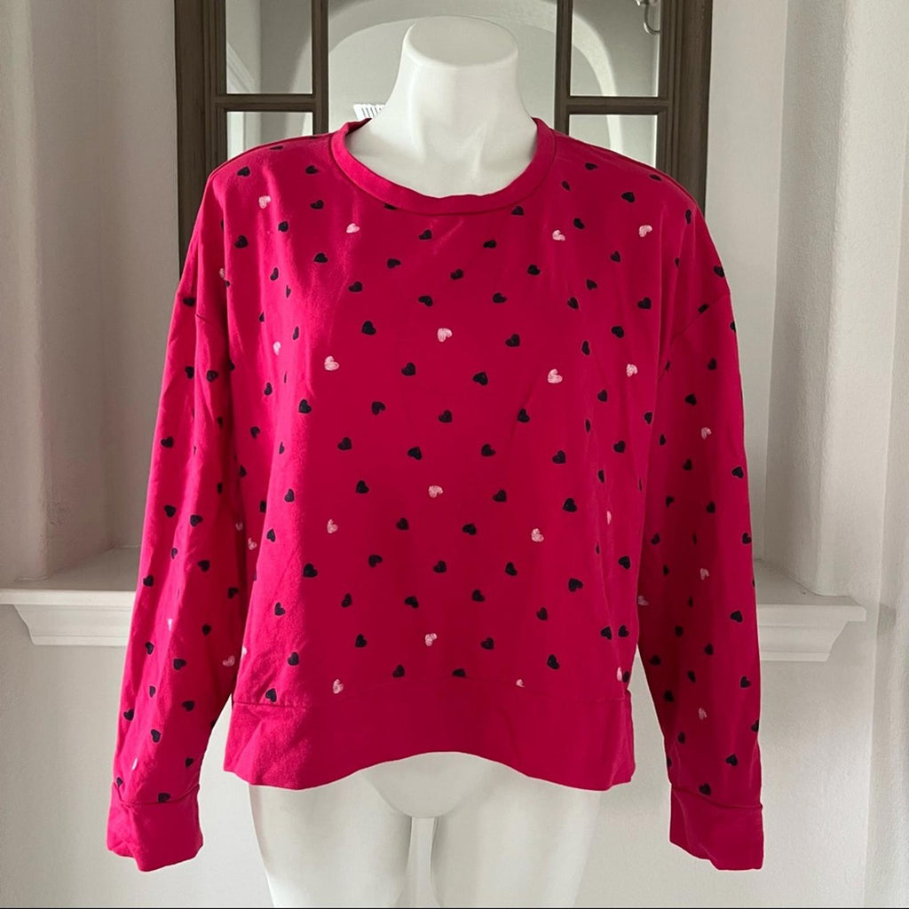 Earl Jeans Hearts Crew Neck Sweatshirt in Fuchsia, Size L (Excellent Condition)