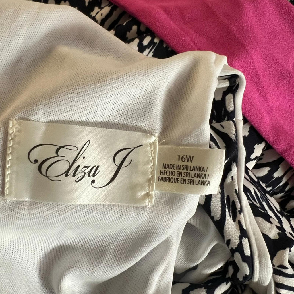 NEW Eliza J Fit & Flare Midi Dress in Black/White/Multi Plus Size 16W EXCELLENT!