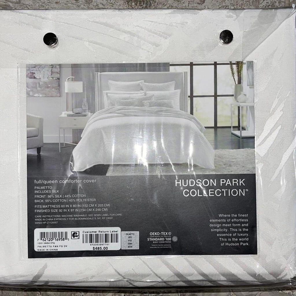 Hudson Park Palmetto Silk Blend Queen Duvet Cover + 2-Pillow Shams in White NWT
