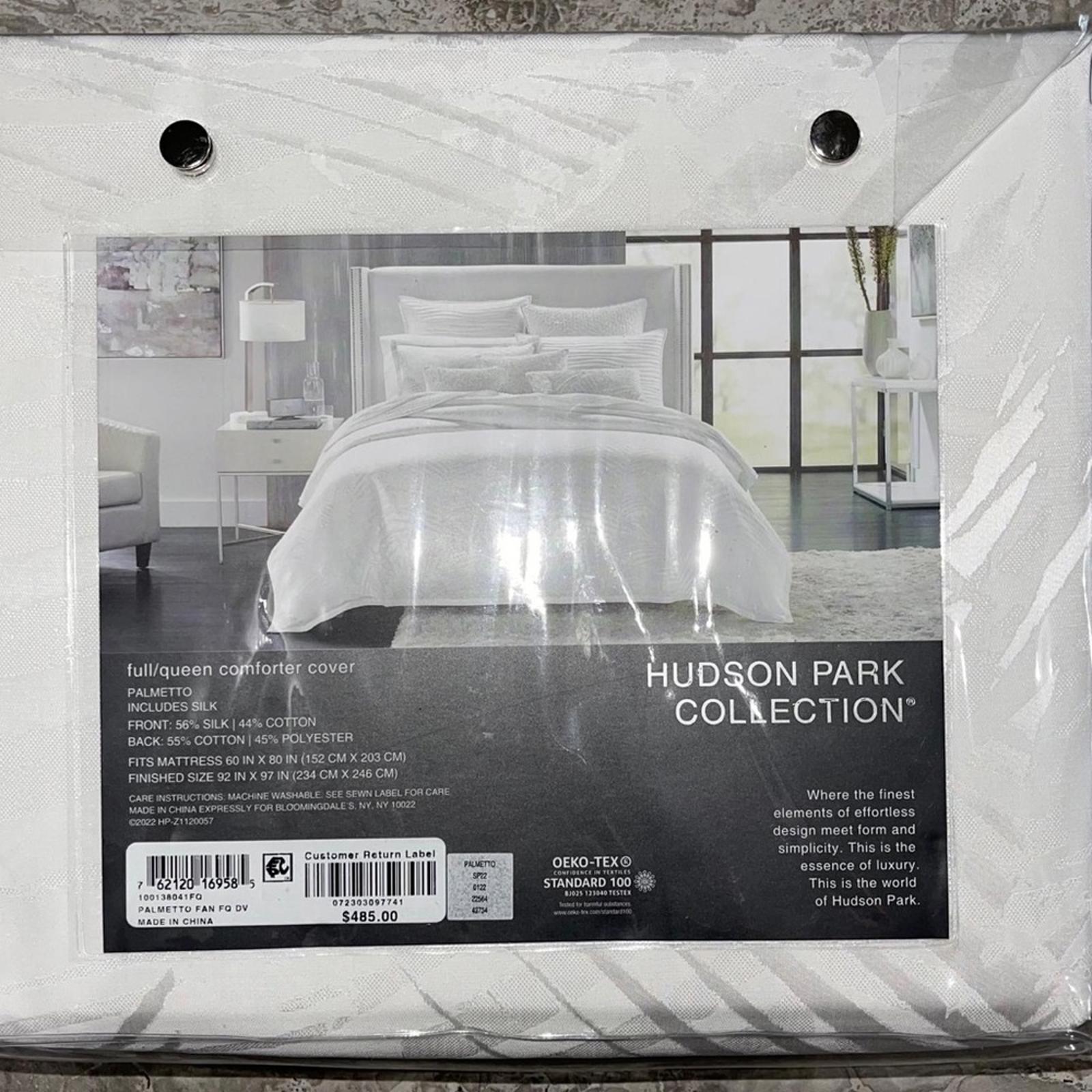Hudson Park Palmetto Silk Blend Queen Duvet Cover + 2-Pillow Shams in White NWT