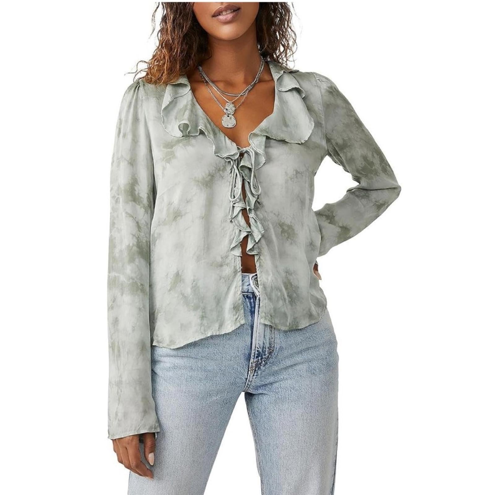 New Free People Women’s Lyocell Tie Front Blouse, Size M New w/Tag Retail $128