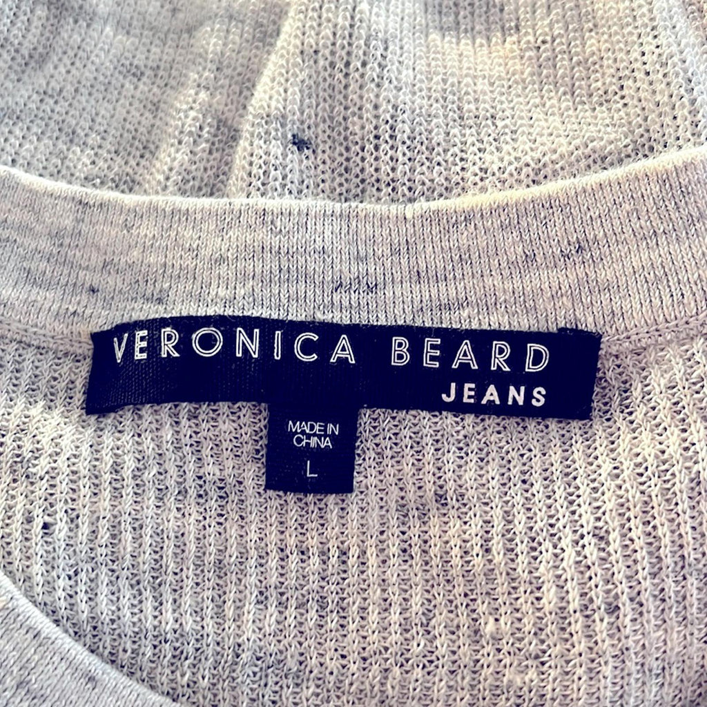 Veronica Beard Kellen Crewneck Cap-Sleeve Knit Twist Front Sweater, Size L $250