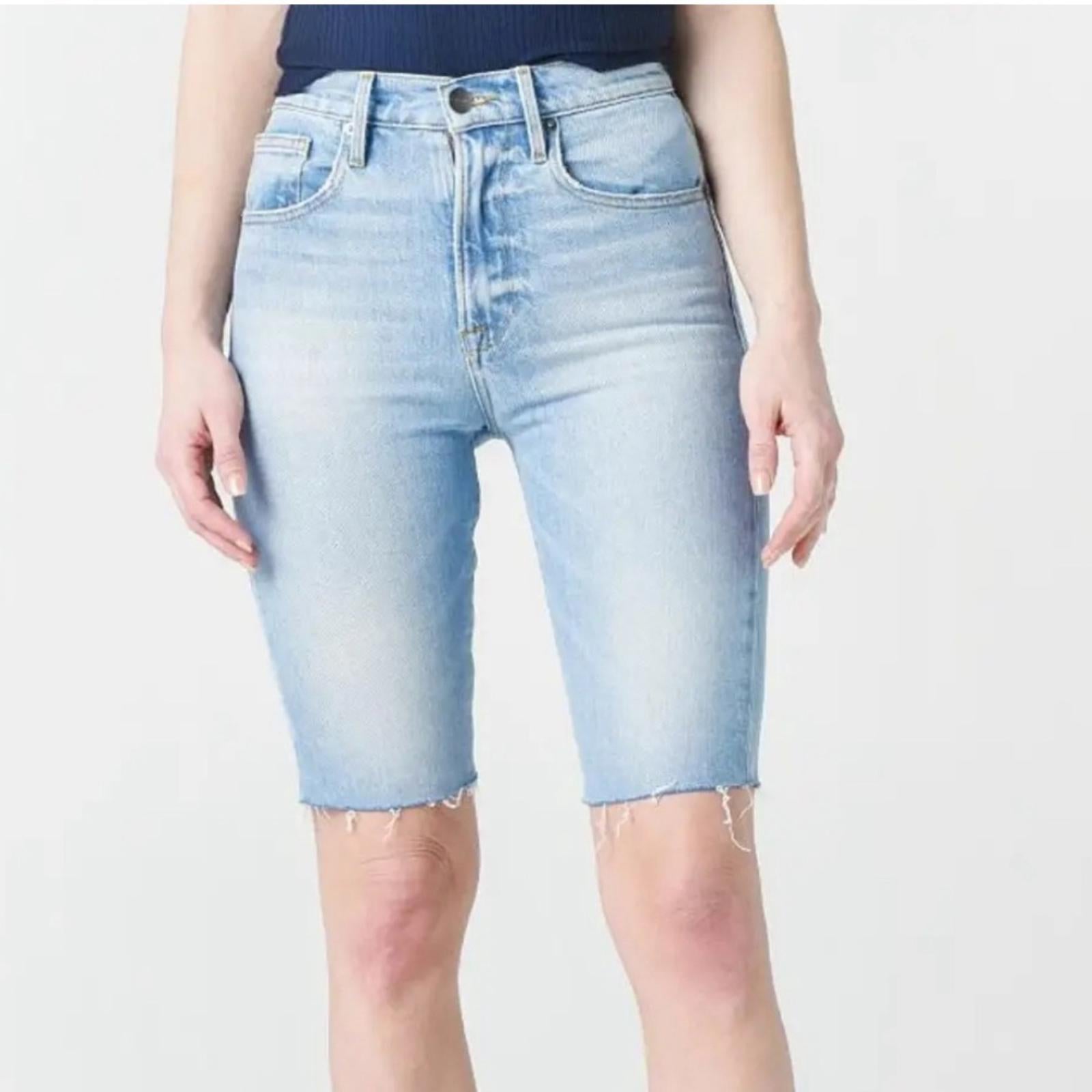 FRAME Denim Le Vintage Bermuda Raw Edge Jean Shorts in Blue Size 23 NWT $195