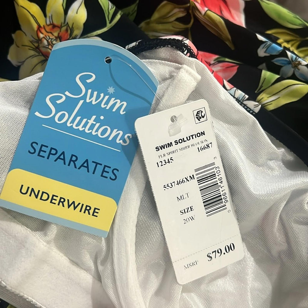 Swim Solutions Plus Size Underwire Blouson Tankini Top Multi, UK 22 US 20 NEW