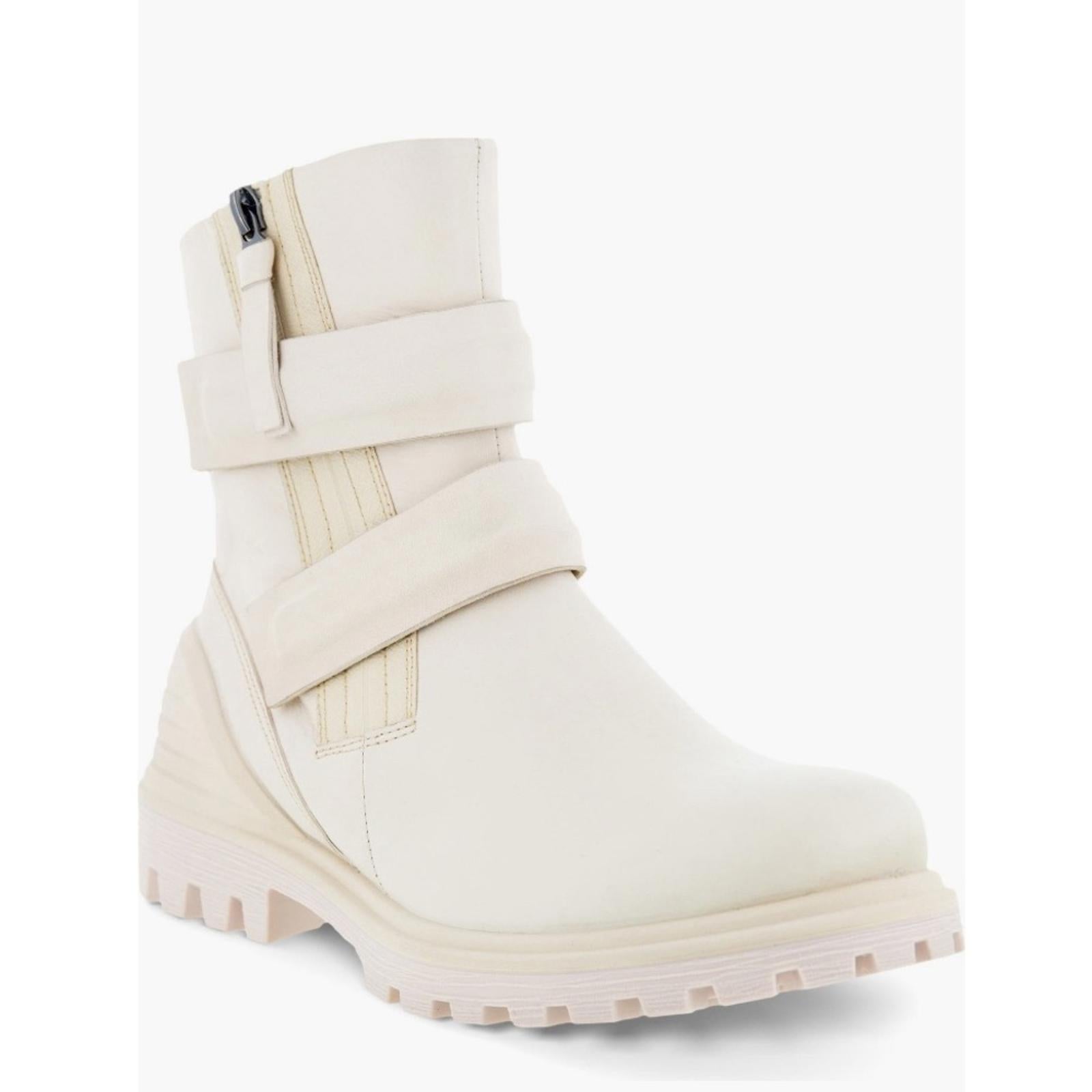 ECCO Tredtray Moto Bootie in Limestone Leather, Size 37 NEW in Box